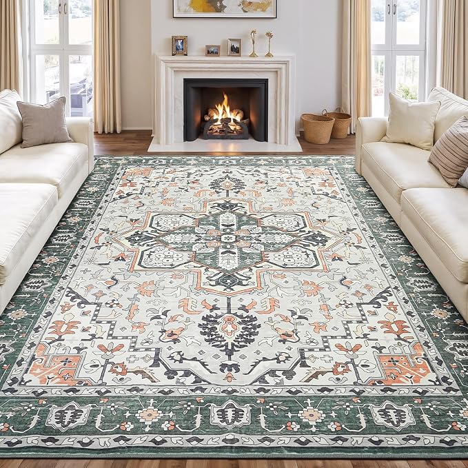 Rugflix 8x10 Area Rugs for Living Room, Washable Rug, Soft Low Pile Carpet by RugflixAreaRugs