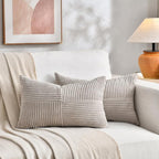 Fancy Homi 2 Packs Neutral Taupe Lumbar Decorative Throw Pillow Covers 16x26 - Image 5