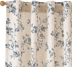Lazzzy Blue Floral Linen Curtains 96 Inch Farmhouse Back Tab Drapes by Lazzzy