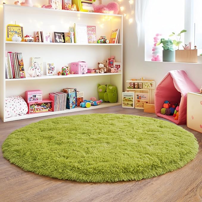 3'x3' Grass Green Round Rug for Bedroom, Ultra Soft Fluffy Circle Rug for Kids - Image 7