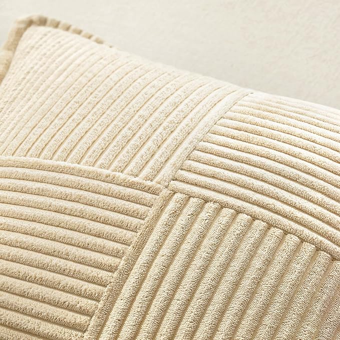 MIULEE Cream Corduroy Decorative Euro Sham Pillow Covers 24x24 Inch - Image 5