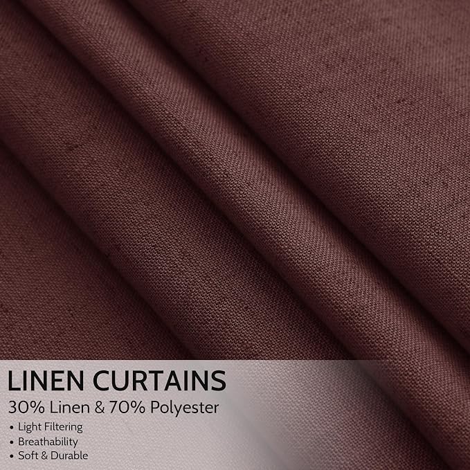 Extra Long Curtain Reddish Brown Morden Linen Blend Light Filtering Back Tab - Image 2