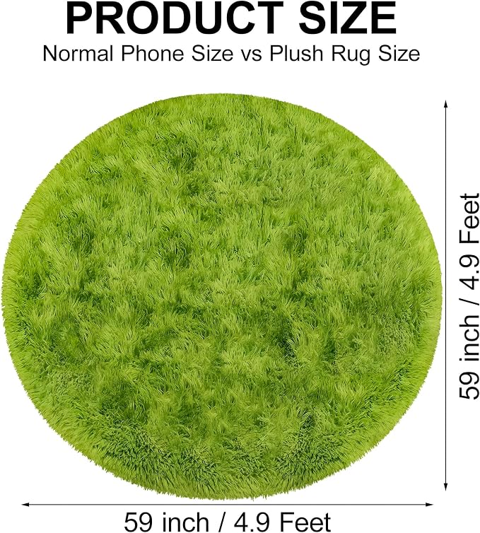 5x5 ft Tie Dye Green Round Rug for Bedroom Room Fluffy Circle Rug Furry Carpet - Image 2
