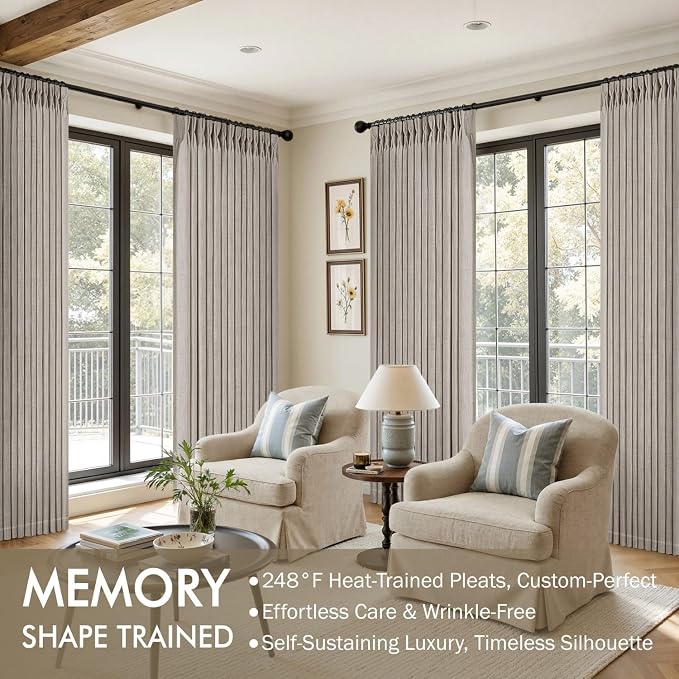 MIULEE Pinch Pleated Thick Linen Curtains 96 Inches Long 2 Panels - Image 2