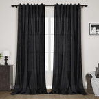 Black Linen Curtains 126 Inches Long 2 Panels Set by Nanspring