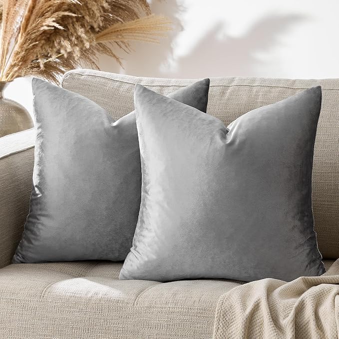 GIGIZAZA Velvet Dark Grey Throw Pillow Covers, 20x20 Square Pillow Covers Set - Image 9