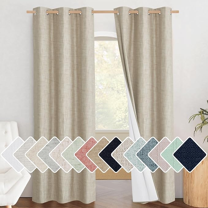 NICETOWN Taupe 100% Blackout Linen Curtains 84 inch Long Burg, Farmhouse Thick by NICETOWN