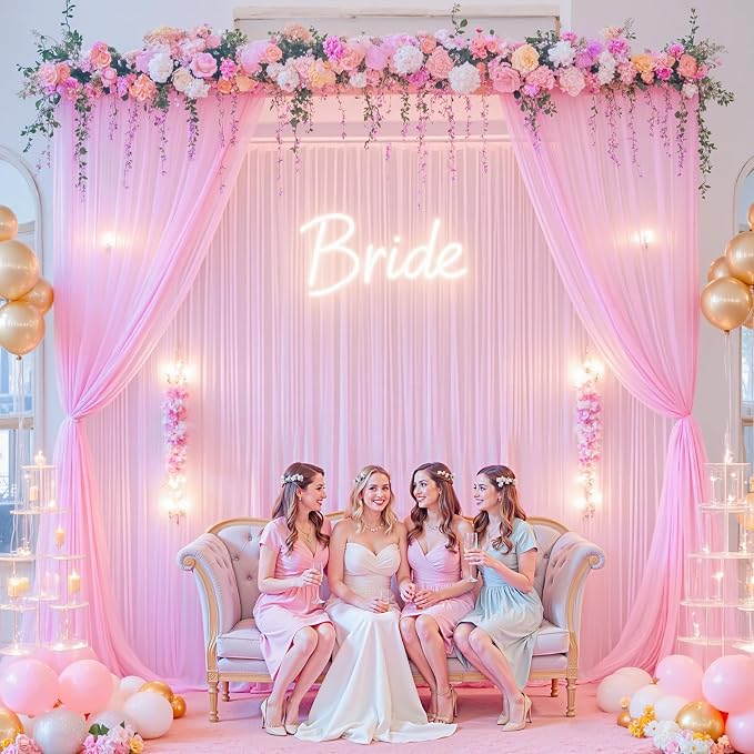 10ft x 12ft Pink Tulle Backdrop Curtain - Image 3
