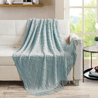 BOURINA Aqua Throw Blanket 50 x70 Inches Jacquard Argyle Throw Textured Solid - Image 2