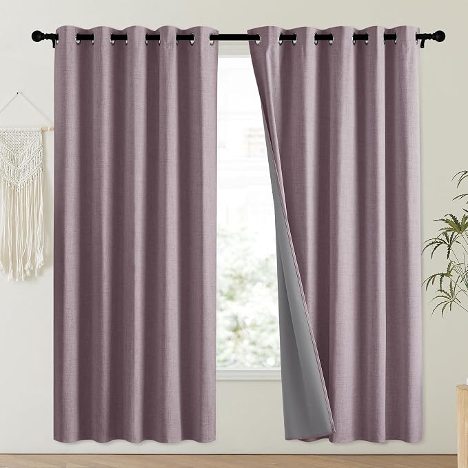 NICETOWN Chaise Mauve Vintage Linen 100% Blackout Curtains - Image 2