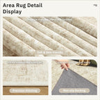 5x7 Area Rugs Beige Low Pile Indoor Washable Trendy Faded Style Floral Rugs - Image 6