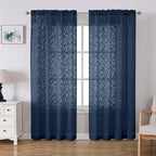 Lecloud Leia Navy Blue Sheer Curtains 72 Inches Long 2 Panels, Jacquard Leaf by Lecloud