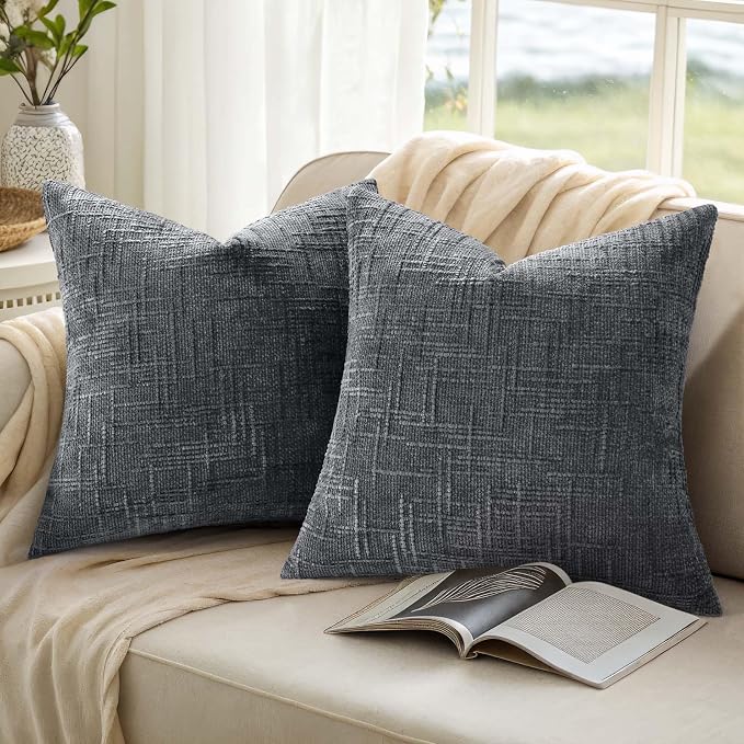 decorUhome Dark Grey Chenille Throw Pillow Covers 18x18 Set of 2 Textured Soft - Image 9