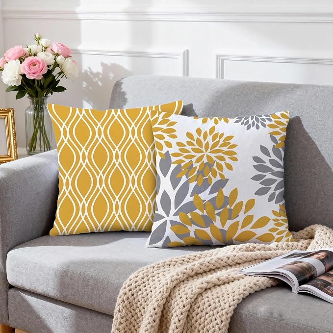 Hexagram Geometric Yellow Pillow Covers 16x16 Set of 4, Decorative Outdoor Boho - Image 3