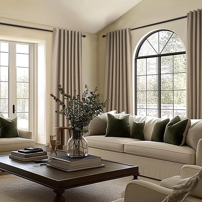 Topfinel Linen Blackout Curtains 96 Inch Long, Light Blocking Rustic Neutral - Image 2
