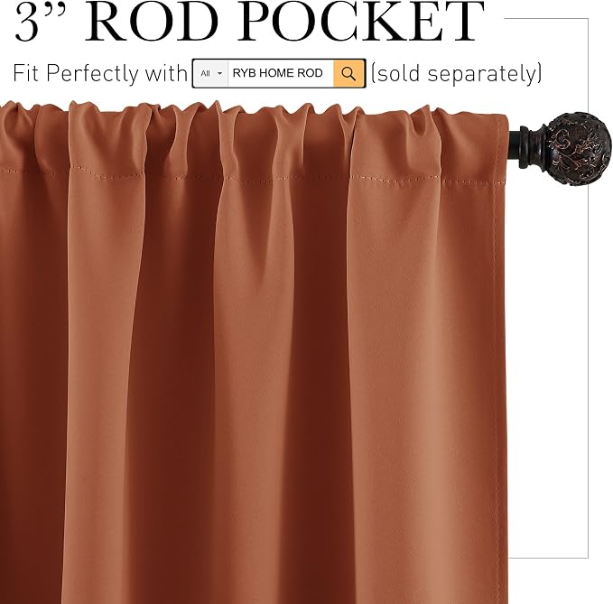 RYB HOME Half Curtain Tiers 36 inch Length, Rod Pocket Summer Heat Blocking - Image 2