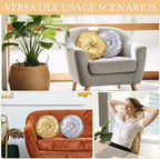 Kathfly Set of 4 Decorative Round Pleated Throw Pillows, Classy Velvet Pumpkin - Image 6
