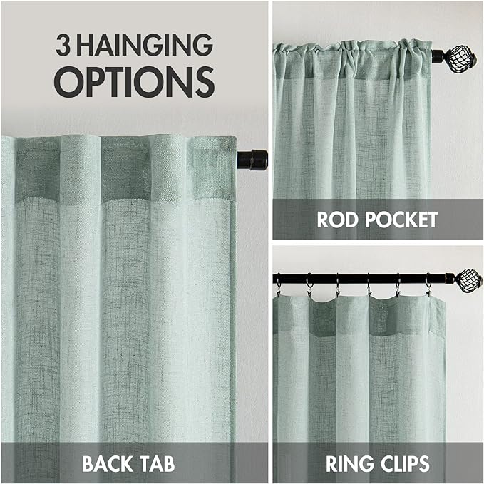 MIULEE Sea Green Linen Curtains 90 Inch Long - Image 3