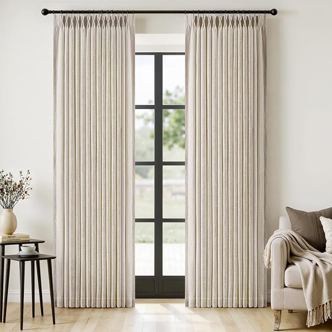 MIULEE Pinch Pleated Thick Linen Curtains 84 Inches Long 2 Panels by MIULEE