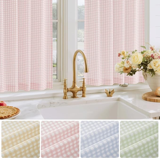 RYB HOME Kithen Curtains Rustic Plaid Cafe Valance, Classic Short Checkered - Image 5