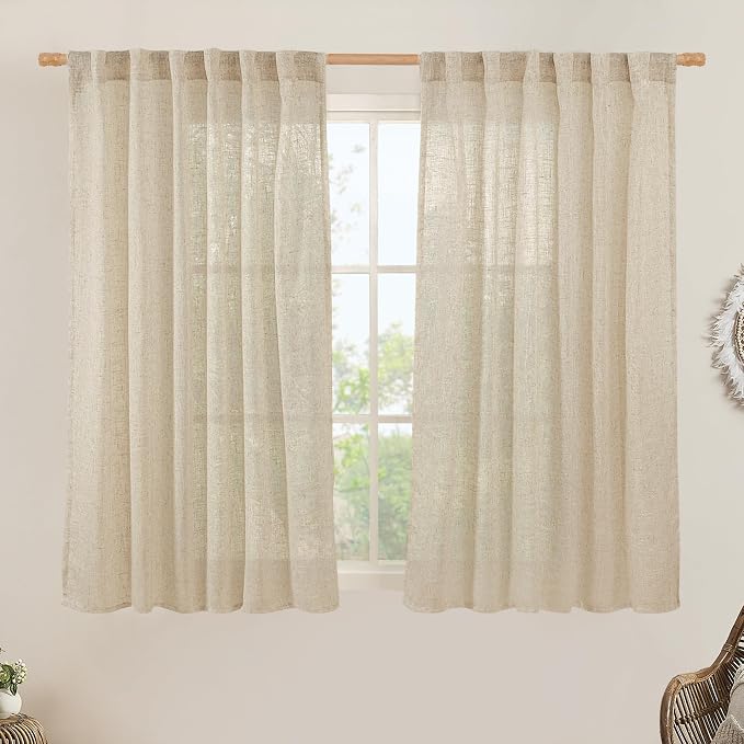 LAMIT Semi Sheer Linen Curtains 45 Inches Long 2 Panels, Light Filtering Panels by LAMIT