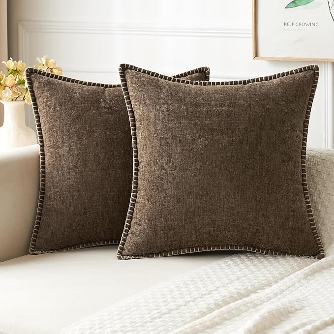 MIULEE Pack of 2 Couch Throw Pillow Covers 20x20 Inch Brown Farmhouse by MIULEE
