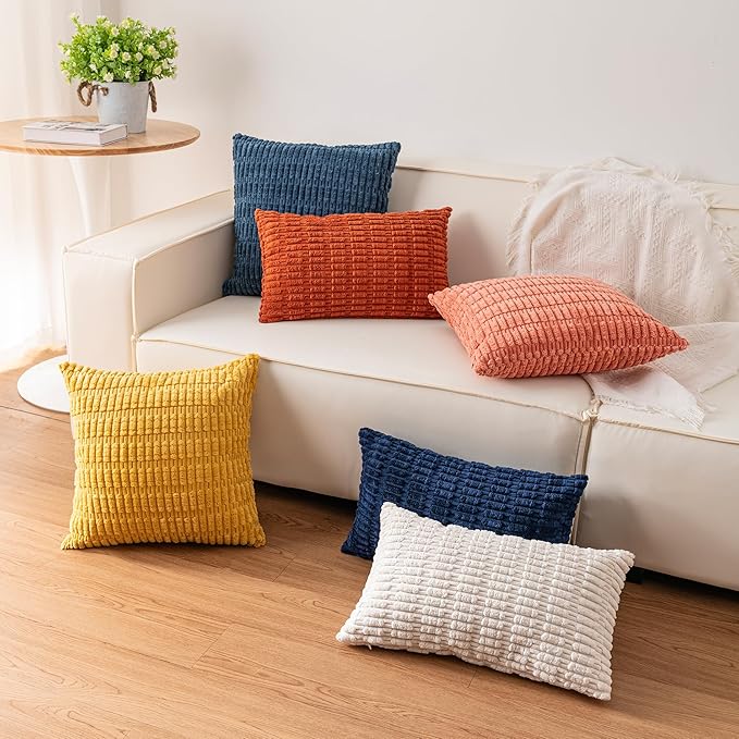 Pack of 2 Christmas Red Corduroy Decorative Throw Pillow Covers 24x24 Inch Soft - Image 6