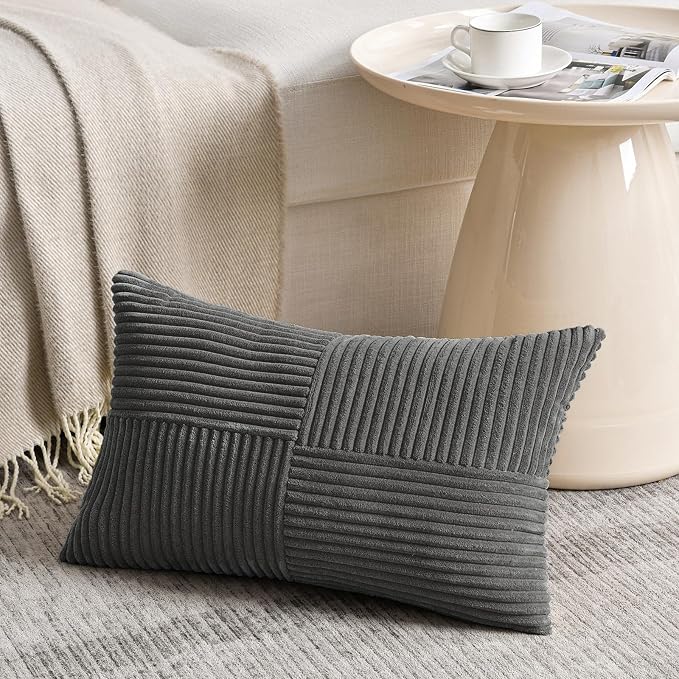 Fancy Homi 2 Packs Dark Gray Lumbar Decorative Throw Pillow Covers 14x22 Inch - Image 2