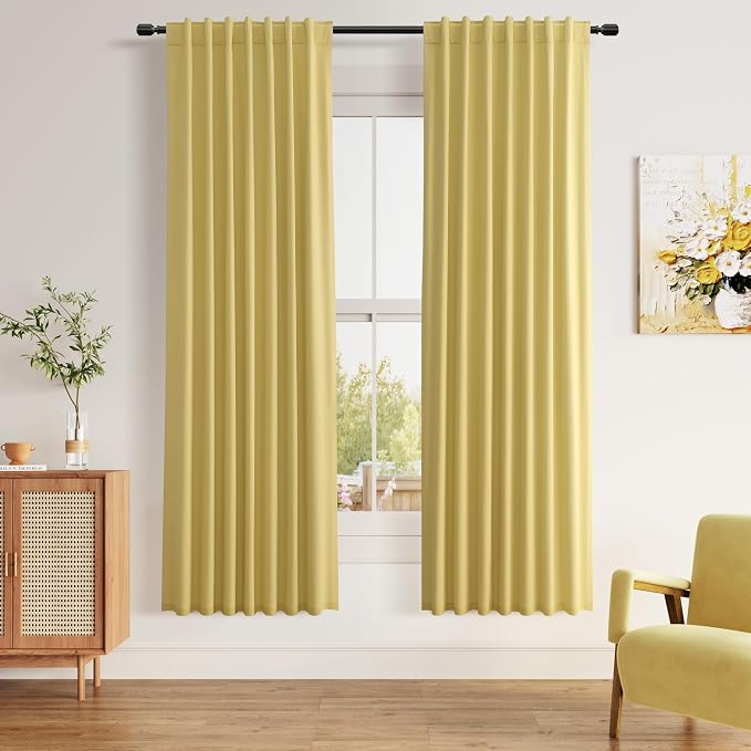 Guken Yellow 100% Blackout Linen Curtains 72 Inch Length 2 Panels Set by Guken