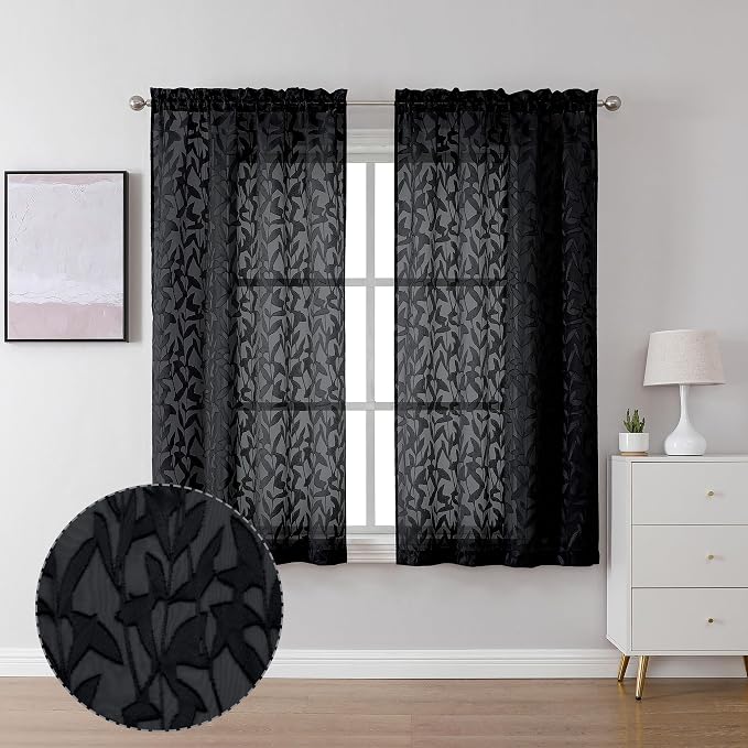 Lecloud Leia 2 Panels Sheer Black Curtains by Lecloud