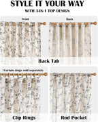 Lazzzy Farmhouse Linen Curtains Black Floral Curtains 63 Inch Length Back Tab - Image 5