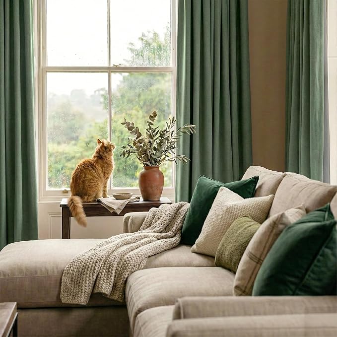 RYB HOME Forest Green 100% Blackout Linen Curtains 84 Length 52 Width, Privacy - Image 4