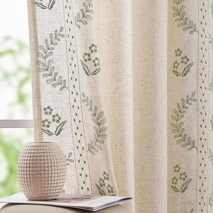 jinchan Belrose Linen Curtains for Bedroom Floral Curtains 108 Inch Length by JINCHAN