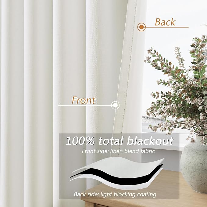 Guken 100% Blackout Linen Curtains 42 Inch Wide by 108 Inch 2 Panels Set - Image 4