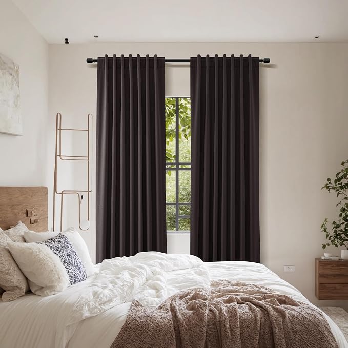 Guken Cocoa Coffee 100% Blackout Linen Curtains 120 Inch Length 2 Panels Set - Image 9