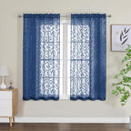 OWENIE Furman Blue Sheer Curtains 54 Inch Length 2 Panels Set - Image 2