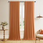 Guken Orange 100% Blackout Linen Curtains 120 Inch Length 2 Panels Set by Guken