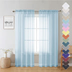 Lecloud Sky Blue Sheer Curtains 72 Inches Length 2 Panels, Lightweight Dual Rod by Lecloud