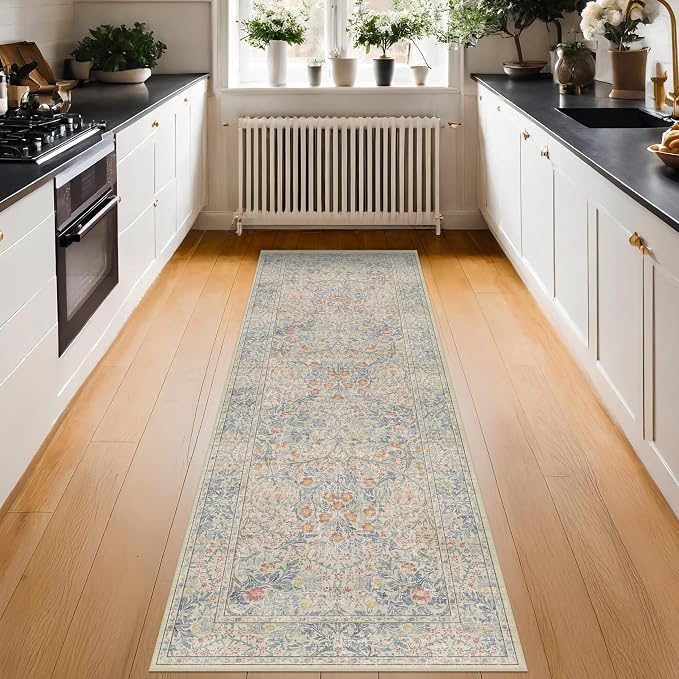 Vintage Beige Blue 3x10 Runner Rug - Image 3