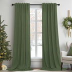 Olive Green Linen Curtains 84 Inch Length by Pitalk
