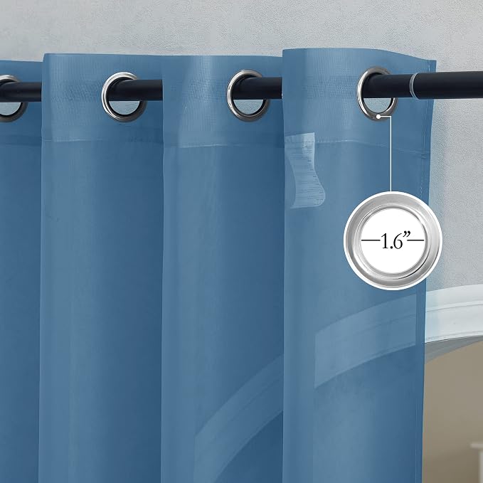 NICETOWN Stone Blue Sheer Curtains 96 Inches Long, Grommet Airy & Lightweight - Image 2