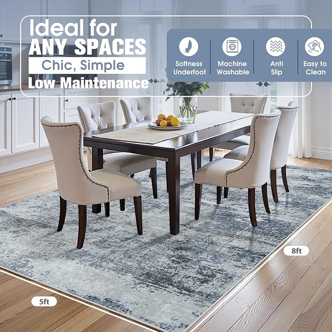 5x8 Area Rugs for Living Room Rug Washable: Abstract Rug for Dining Room - Image 2