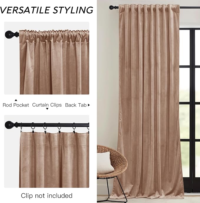 RYB HOME Blush Velvet Curtains - Image 3