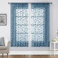 HOMEIDEAS Cyan Blue Sheer Curtains 52 X 63 Inches Length 2 Panels Embroidered by HOMEIDEAS