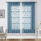 HOMEIDEAS Cyan Blue Sheer Curtains 52 X 63 Inches Length 2 Panels Embroidered by HOMEIDEAS