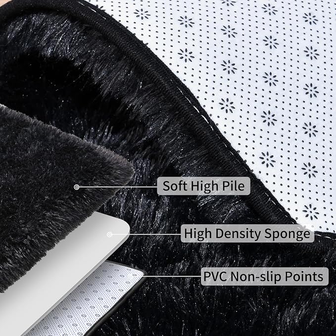Soft Runner Rugs for Bedroom Hallways, 2x4 Black Fluffy Shag Throw Area Rug Non - Image 6