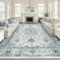 Area Rugs 10'x14' Washable Non-Slip, Floral Vintage Distress Print Pattern by RELEANY