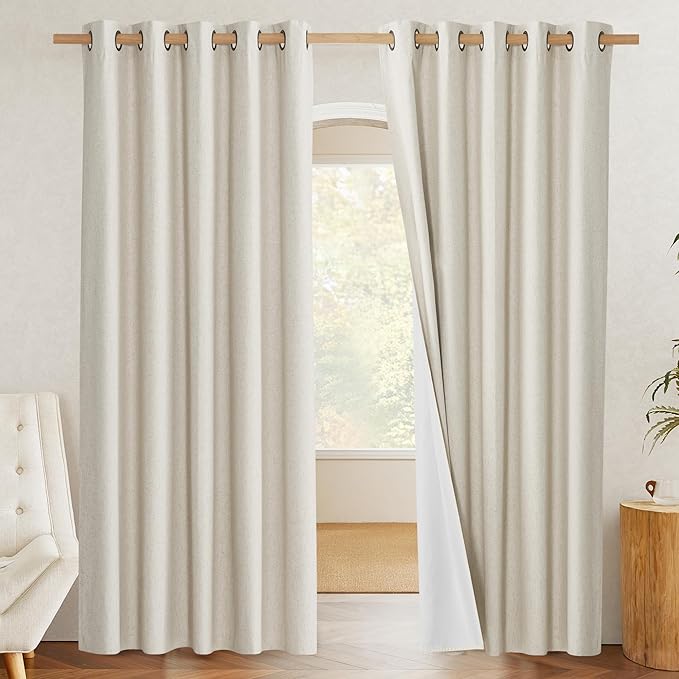 NICETOWN Farmhouse Style 100% Blackout Natural Linen Curtains 90 inches Length - Image 2