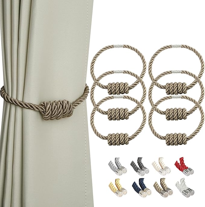 BEL AVENIR Magnetic Curtain Tiebacks, Decorative Drapery Holdbacks Modern Woven by BELAVENIR