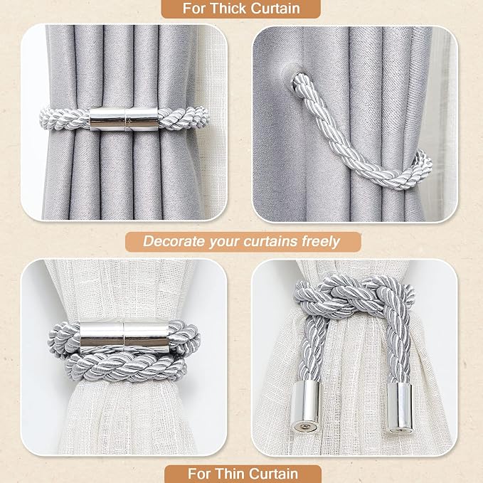 NICEEC 2 Pack Strong Magnetic Curtain Tiebacks Modern Simple Style Drape Tie - Image 6